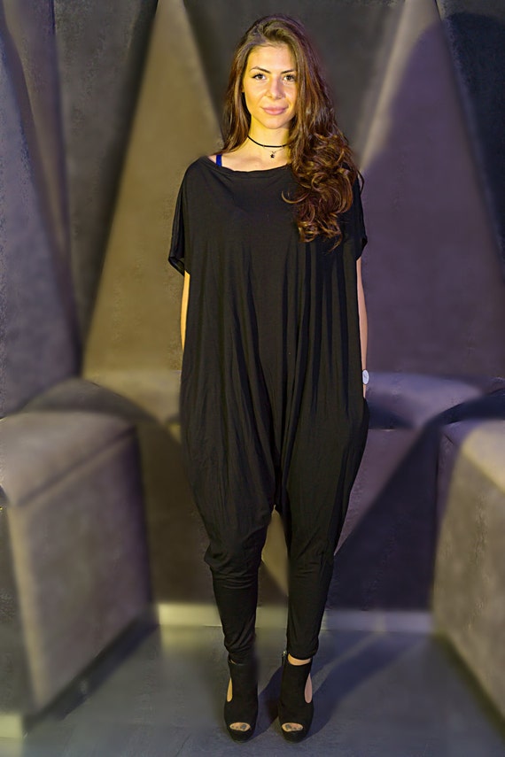 Black union suit short sleeves / Tricot summer union suit