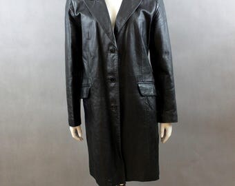 Orginal 80s - Vintage Coat - Black Leather - Women's Jacket - Woman Heavy Jacket - Real Leather - Coat Genuine Leather - Rocker - Fetish