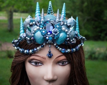 Mermaid crown - Blue Mermaid Tiara - Photoshoot - Wedding Crown - Beach