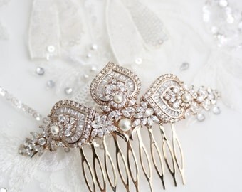 Rose Gold Bridal Hair Comb Rose Gold Wedding Headpiece Crystal Hair Comb Rose Gold Wedding Hair Clip Art Deco Bridal Hair Accessories EVIE L