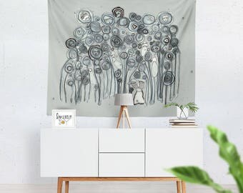 Abstract floral Tapestry wall hanging art colorful blue tapestry large wall art unique artist tapestry art mixed media artist tapestries
