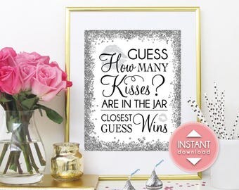 Guess how many kisses game? (Bridal Shower Game) - Instant Download