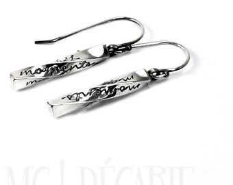 Twisted earrings, DNA COLLECTION, personnalise 4 sides with your text, kids name earrings, customised gift, sterling silver stud, family