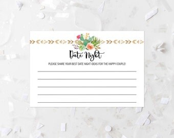 Succulent Date Night Bridal Shower Game Printable Bridal Shower Activity Date Night Ideas Date Night Cards Tribal Bohemian Advice Cards 240