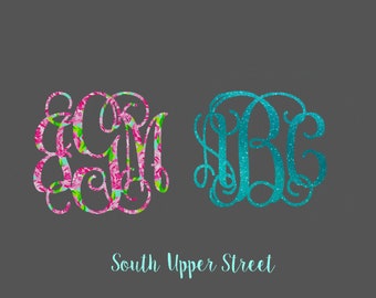 Vine Monogram decal -Lilly Pulitzer Inspired- Glitter decal - Sparkle decal - monogram sticker- decal for yeti -rtic decal - iphone decal