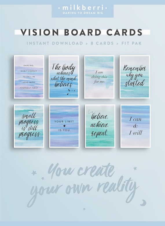 Vision Board Quote Cards 3 Fitness Health Quote Print.