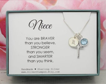 Easter Gift for Niece gift Necklace, Sterling Silver Initial birthstone necklace, Niece's birthday graduation baptism confirmation gift