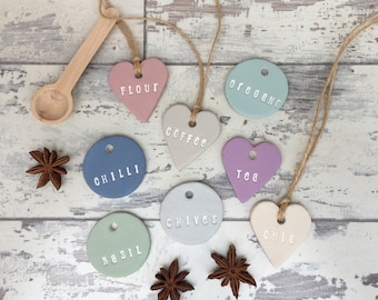 Clay Jar Tags - kitchen jar labels, spice jar labels, mason jar tag, kilner jar tags, custom hand stamped, kitchen decor, wedding decor