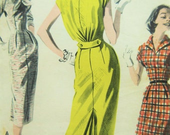 Vintage Butterick 8128 Sewing Pattern, 1950s Dress Pattern, Wiggle Dress, Bust 34, Kick Pleat Skirt, Blouson Back, 1950s Sewing Pattern