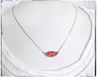 Delicate Baltic amber necklace, sterling silver necklace, cognac amber necklace, modern necklace, minimalist, minimal