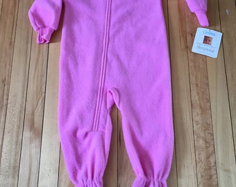 Vintage 1980s Girls Pink Fleece Footie Sleeper Pajamas! Size 3T