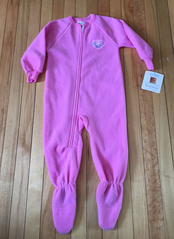 Vintage 1980s Girls Pink Fleece Footie Sleeper Pajamas! Size 3T