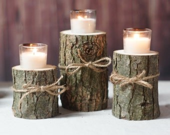 Log Candle Holder, Rustic tealight holder, Rustic Centerpiece, Rustic Home Decor, Tree Branch Candle, Log Stump, Burlap Candle, Gftwoodcraft