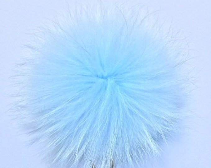 7 inch Pom-pom bag charm, fur pom pom keychain purse pendant in baby blue