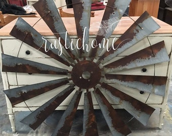 47" Full Size Windmill Rustic Rusted Metal Vintage Country Barn Ranch Farmhouse Home Wall Decor Head Fan
