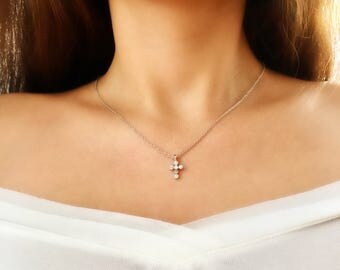 Cross necklace,Sterling Silver necklace, AA Zircon CZ, cross necklace Wedding Engagement Anniversary Party Gift, bridesmaid gift