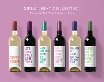 Girly Wine Label Collection | Wine Label 6 Pack | Funny Wine Labels | Wine Label | Wine Bottle