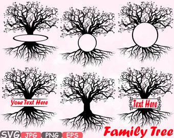 Family tree Split / Circle Silhouette SVG Cutting Files Family Tree Deep Roots Branches monogram Word Art clipart Vinyl Family Is Love -597s