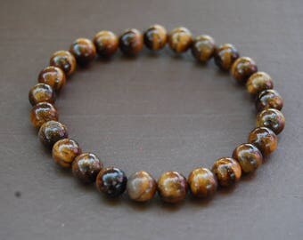 Tiger Eye Bracelet,Tiger Eye Gemstone 8mm Beads,Elastic Bracelet,Man,Woman,Mens Beaded Bracelet,Tiger Eye Gemstone Bracelet,Surfer Jewelry