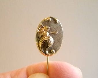 Silver Gold Tone Oval Floral Stick Pin