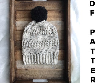 Crochet beanie PATTERN, The Rory Beanie Pattern, crochet women's slouchy hat with pompom, handmade womens slouch hat, crochet beanie pattern