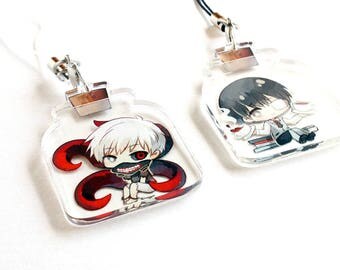 Hand-Drawn Double Sided Front & Back Anime Acrylic Charms with Phone Strap