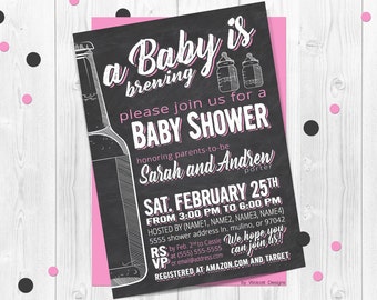 A baby is brewing coed baby shower invitation, Baby is brewing invitation, Co-ed baby shower invite, Beer and babies party invitation