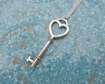 Key necklace, heart necklace, key jewelry