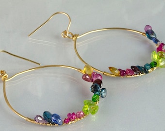 Multicolor Gemstone Gold fill Hoops Sapphires Peridot Citrine Amethyst Kyanites Rubies Blue Topaz Garnets