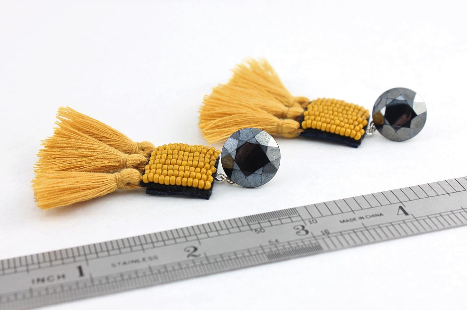 Tassel Earrings Mustard Yellow Earrings Handmade Bead
