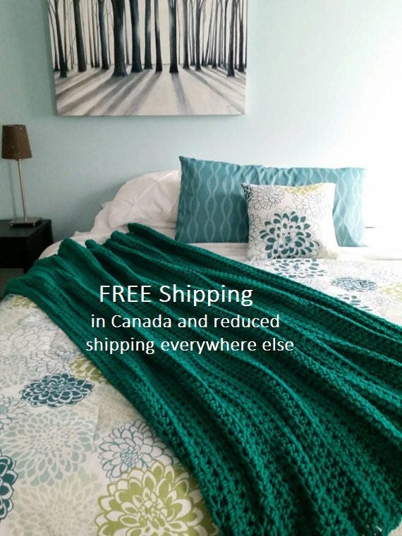 Colorful Knitted Throw Blanket in Emerald Green by ...