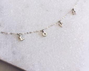 Silver LOVE Necklace, Sterling Silver, Delicate Necklace, Prom, Dainty Necklace, Initial Necklace, Silver Initial, Name Necklace
