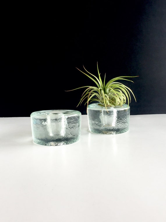 Blenko Glass Candle Holders Vintage Blenko Circle Clear Glass