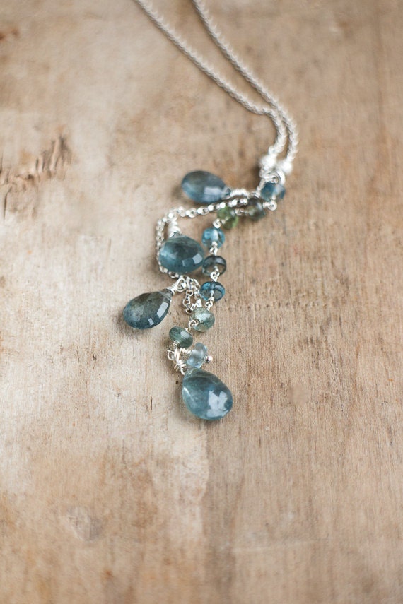 Aquamarine Y Necklace in Sterling Silver Cleavage Necklace