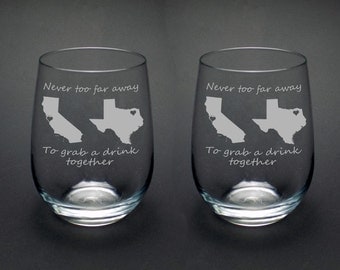 Best Friends Stemless Wine Glass - Set of two wine glasses - Long Distance Friend Gift - Best Friend Gift - Moving Stemless Wine Glass