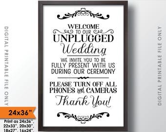 Unplugged Wedding Sign, Unplugged Ceremony Sign, Unplugged Sign, No Phones/Cameras, Turn Off Phones, 24x36” Printable Instant Download Sign