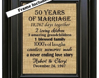 FRAMED 50th Wedding Anniversary/50th Anniversary Gifts/50th Wedding Anniversary Gifts/50 years of Marriage/Gold Anniversary Gift/Burlap Art