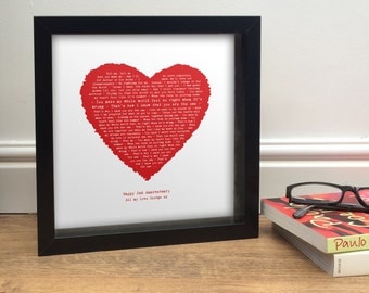 KODALINE THE ONE inspired personalised print - your song in a vintage style heart - fully framed poster - Valentine's Gift