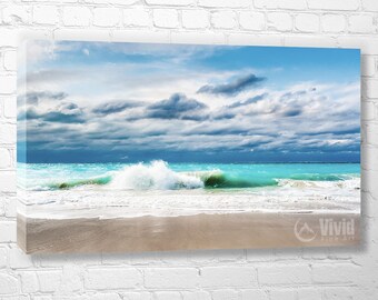 Ocean Photography, white sand beach, wall art canvas, Turks and Caicos, turquoise water, caribbean surf photo, teal, aqua, beach theme decor