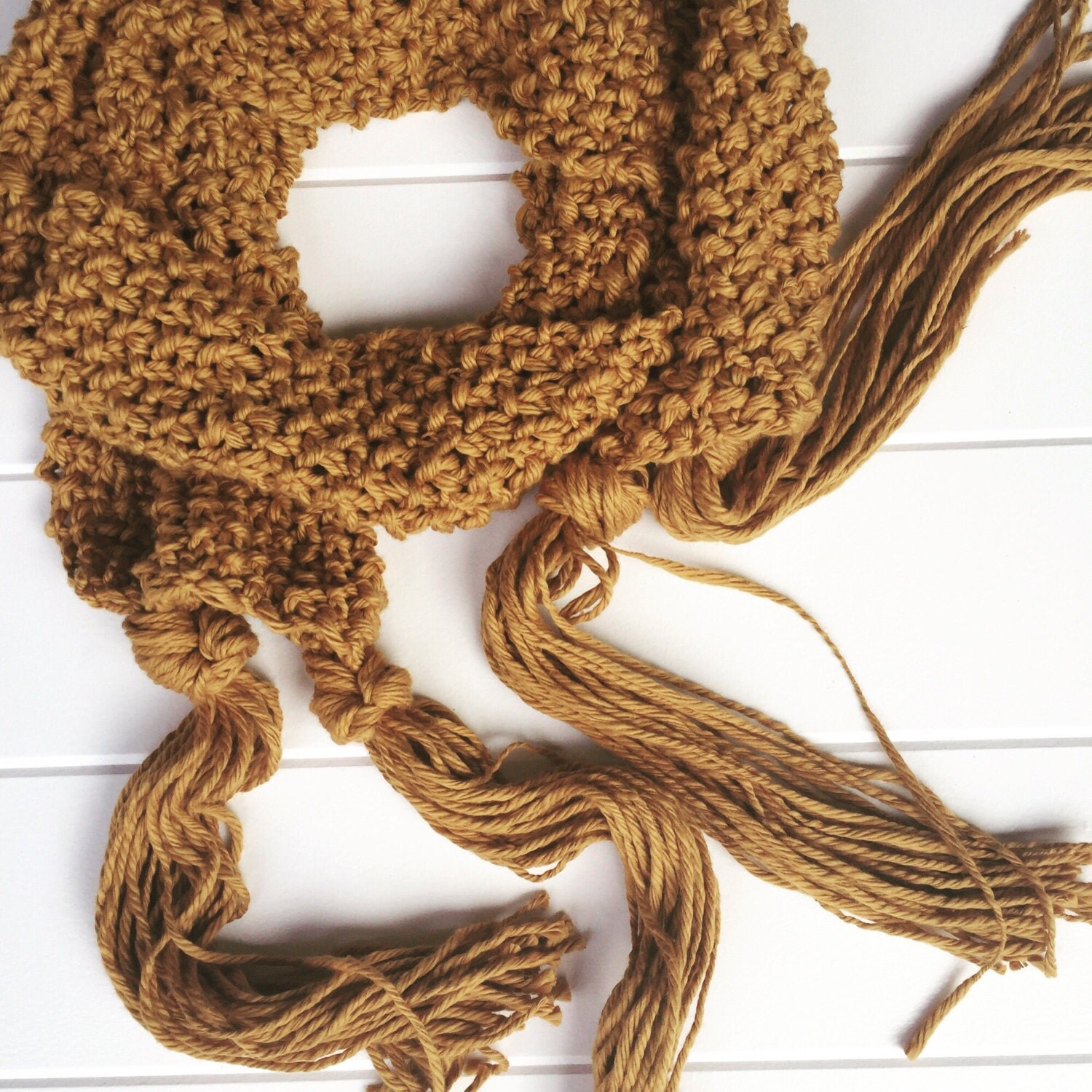 Knit Chunky Scarf 100 Cotton Mustard Yellow Hand Knit