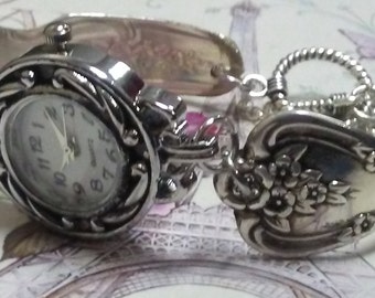 Spoon watch, spoon bracelet watch, vintage Sterling plated, silverware watch, Spoon Handle Watch