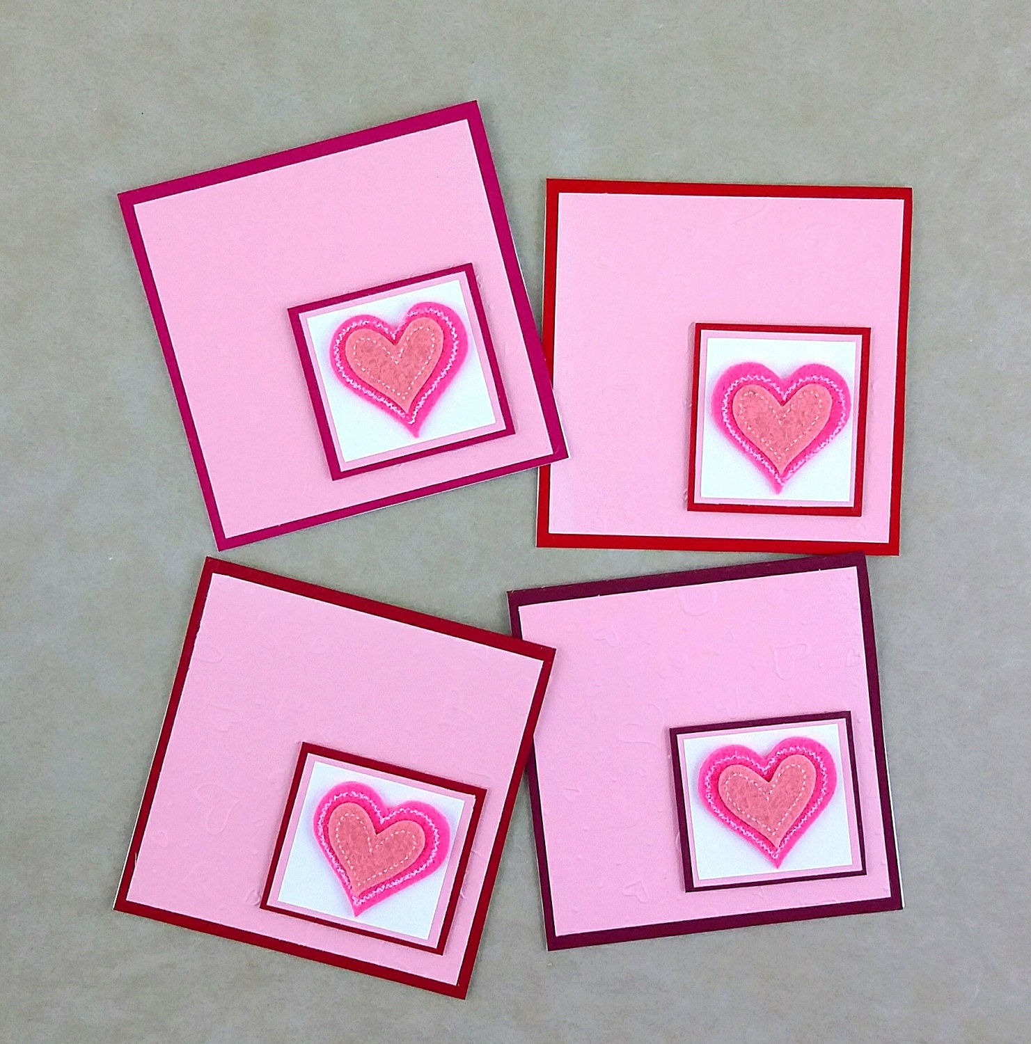 4x4 Card Note Card Set Heart Card Handmade Valentine