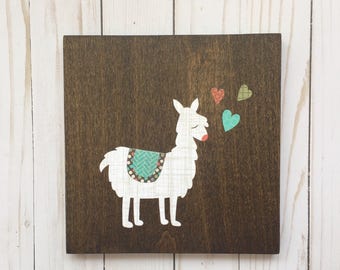Llama Art, Llama Nursery, Llama Gifts, Wood Canvas, Decoupage Art, Trendy Kids Art