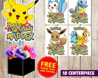 18 Pokemon centerpieces, Pokemon printable centerpieces,Pokemon party supplies,Pokemon birthday, Favors, decorations