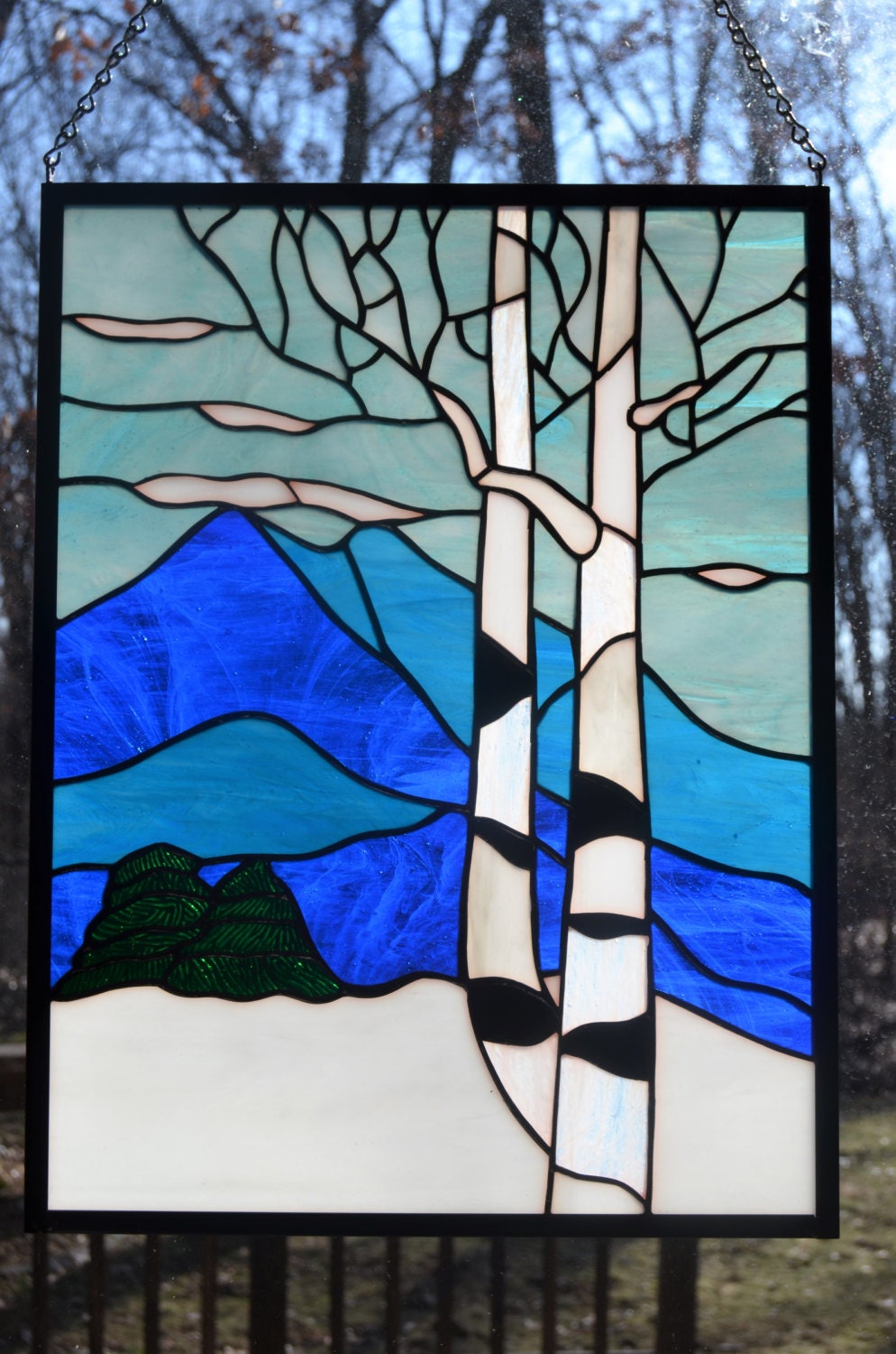 Reserved for Gayle Stained glass panel of aspen trees in