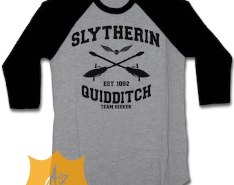 Slytherin Shirt Slytherin Quidditch Shirt 3/4 Shirt Raglan Slytherin Quidditch Team Seeker Shirt For Men and Women Adult Unisex SLYTHERIN-1