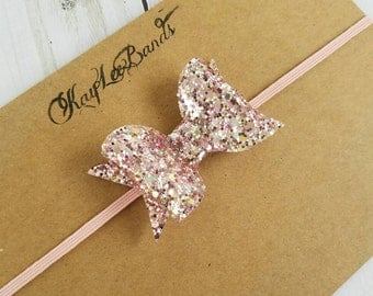Pink glitter headband, pink bow headband, silver glitter headband, glitter bow headband, baby hair bow, bow headband, baby girl headband