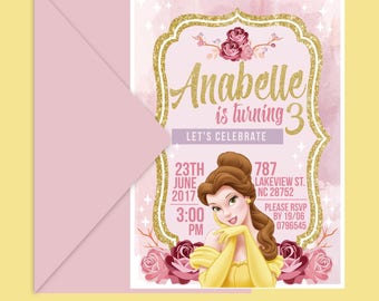 Printable Princess Belle Invitation - Princess Belle Invite - Beauty and the Beast Invitation - Princess Party - Belle Party - Custom