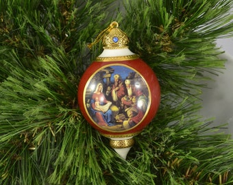 Vintage Ceramic Nativity Ball Christmas Ornament