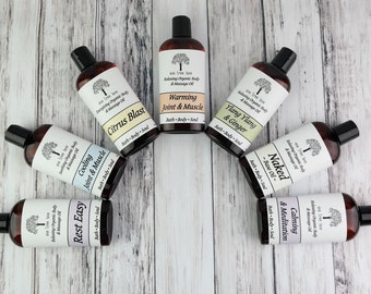 Organic Massage Oil • You Pick • Bath and Body Oil • 4 oz or 8 oz • Vegan Massage • Aromatherapy Oil • Meditation • Soothing Muscle •